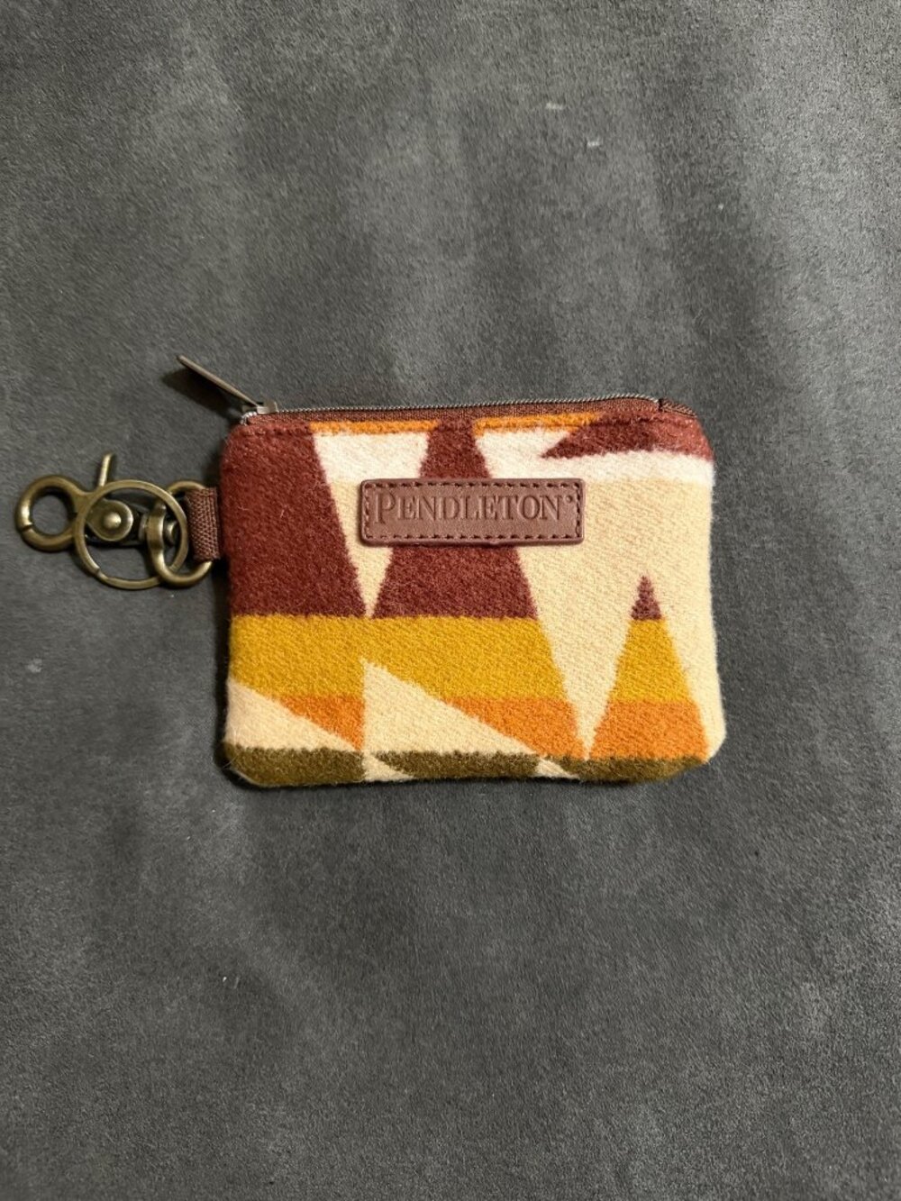 Pendleton Wool Zip Coin Pouch With Key Clip & ID Window - Aztec Pattern New